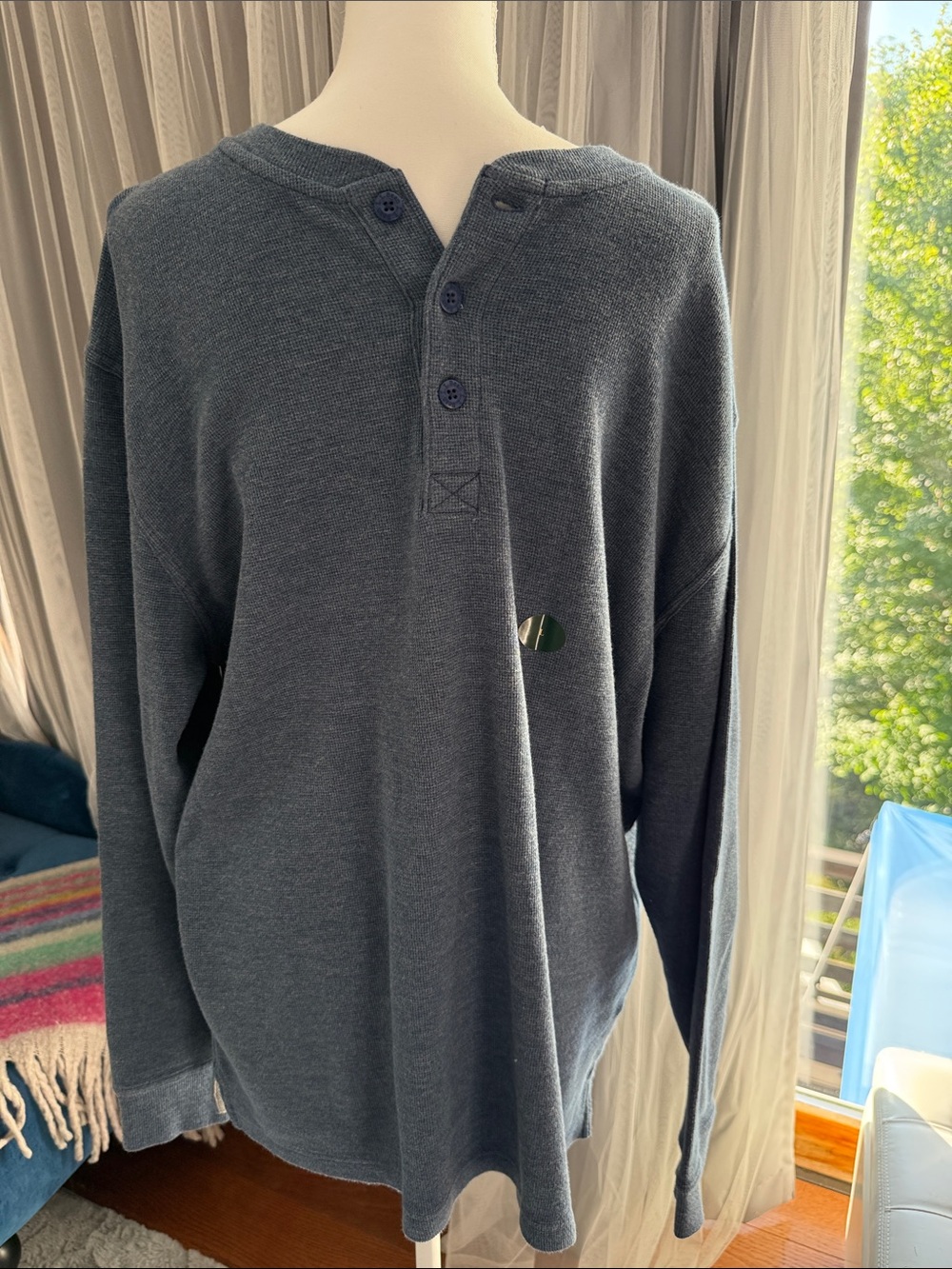 L.L. Bean Light Blue Waffle Henley Top